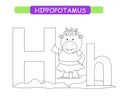 Letter H and funny cartoon hippopotamus. Coloring page. Animals alphabet a-z. Cute zoo alphabet in vector for kids learning Englis Royalty Free Stock Photo